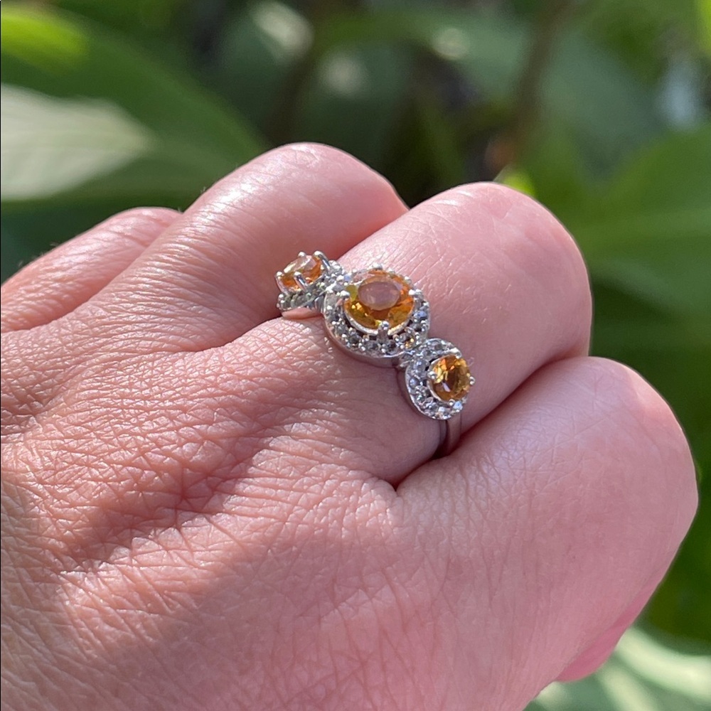 NWT Genuine Natural Citrine & White Topaz 925 Silver Women's Ring size 6.75